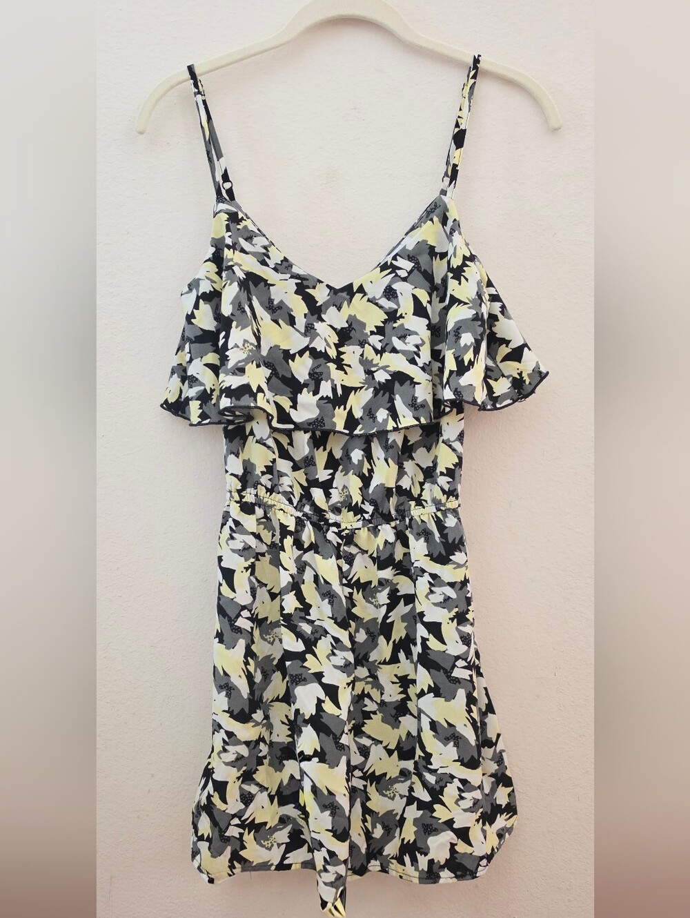 Bar III Yellow, Black & White Ruffle Romper